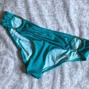 Turquoise bikini bottoms with gold detail
